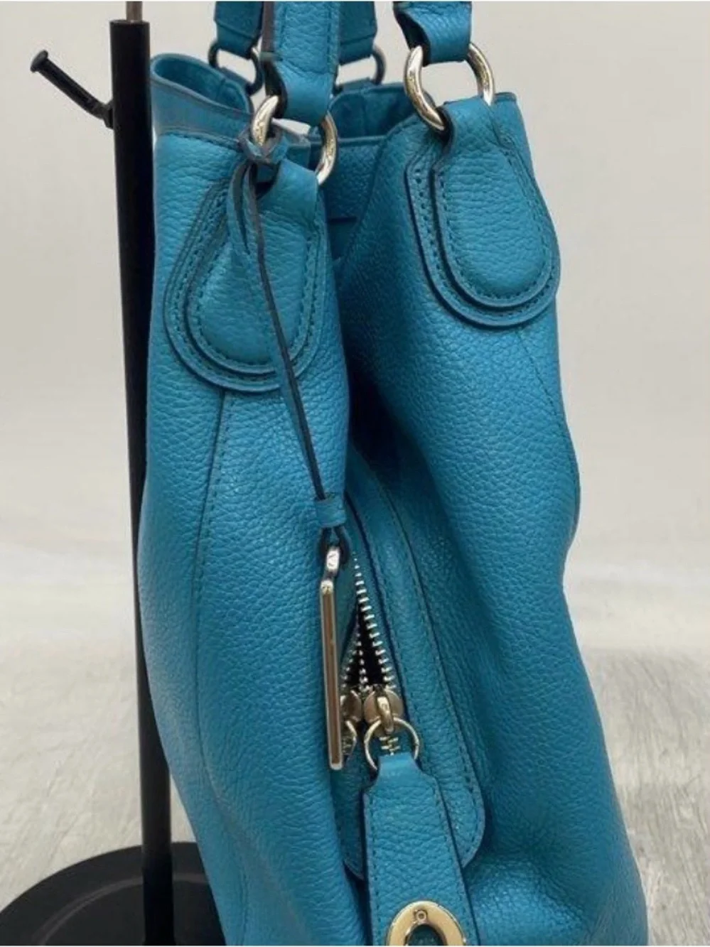 Coach Teal Pebbled Leather Shoulder Bag